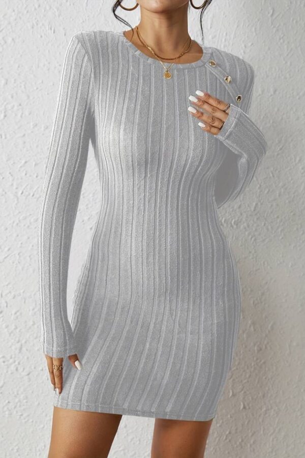 Kadın Uzun Kollu Bisiklet Yaka Düğmeli Kısa şardonlu Kaşkorse Elbise