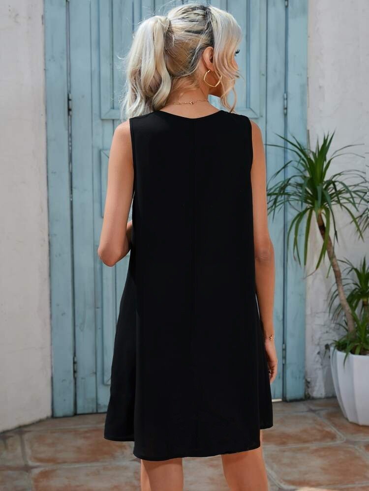 Kadın Sıfır Kol şerit Detaylı V Yaka Viskon Elbise - Görsel 4