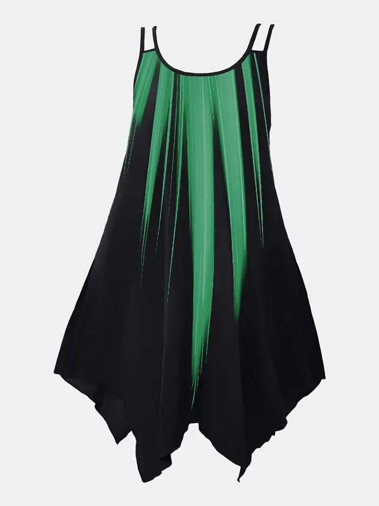 Kadın Askılı Yuvarlak Yaka Asimetrik Detaylı Desenli Süprem Elbise - Görsel 4