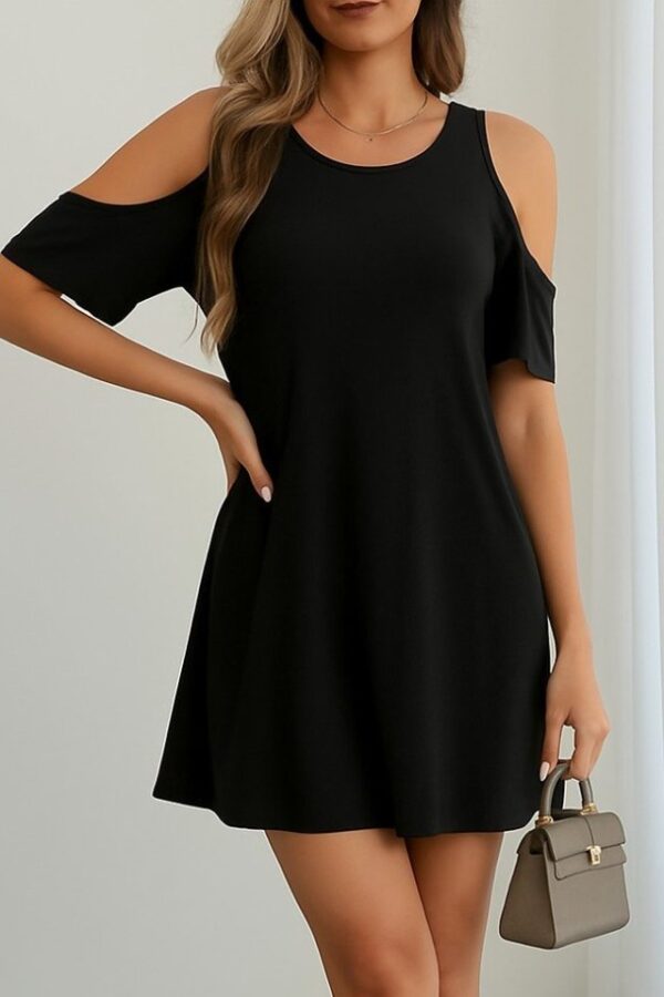 Kadın Kısa Kollu Omuz Pencere Detay Kiloş Viskon Elbise