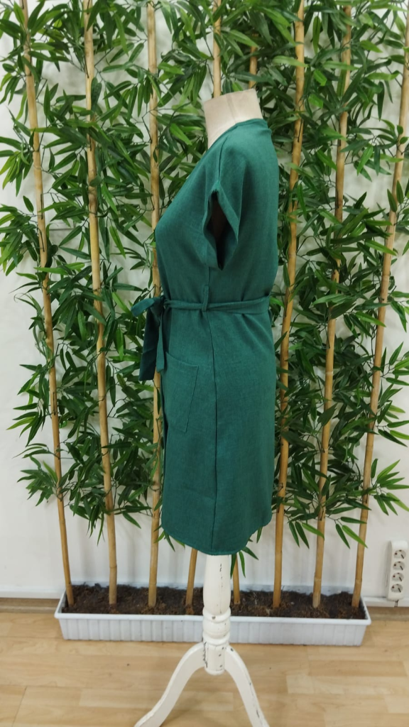 Kadın Kısa Kollu V Yakalı önden Düğmeli Belden Kuşaklı Cepli Sofya Elbise - Görsel 15