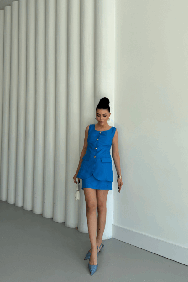 JAKAR KETEN YELEK - KISA ETEK TAKIM - Mavi