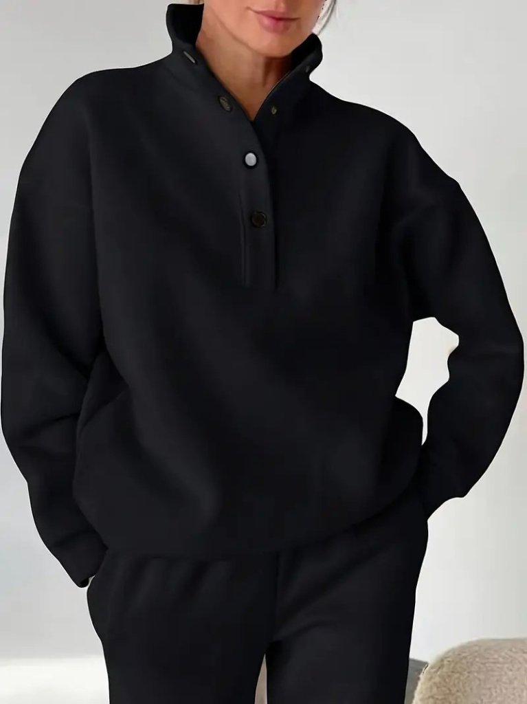 Kadın Uzun Kollu Balıkçı Dik Yakalı Düğmeli üç Iplik Bluz Ve Pantolon Ikili Takım - Görsel 4