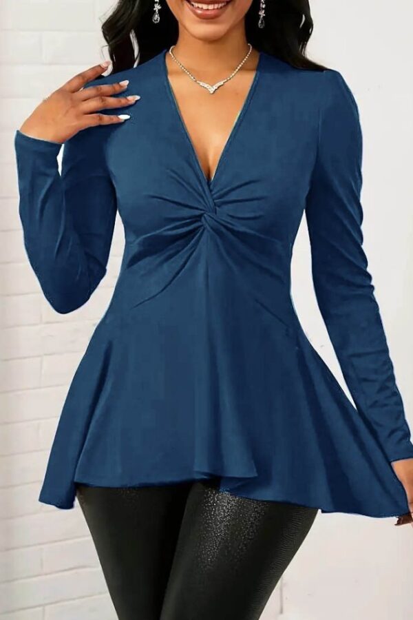 Kadın Uzun Kollu V Yakalı çapraz Geçmeli Detaylı Ithal Krep Bluz