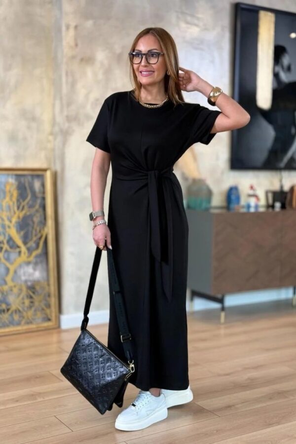 Kadın Kısa Kollu Bisiklet Yaka Yandan Bağlamalı Viskon Iki Iplik Elbise