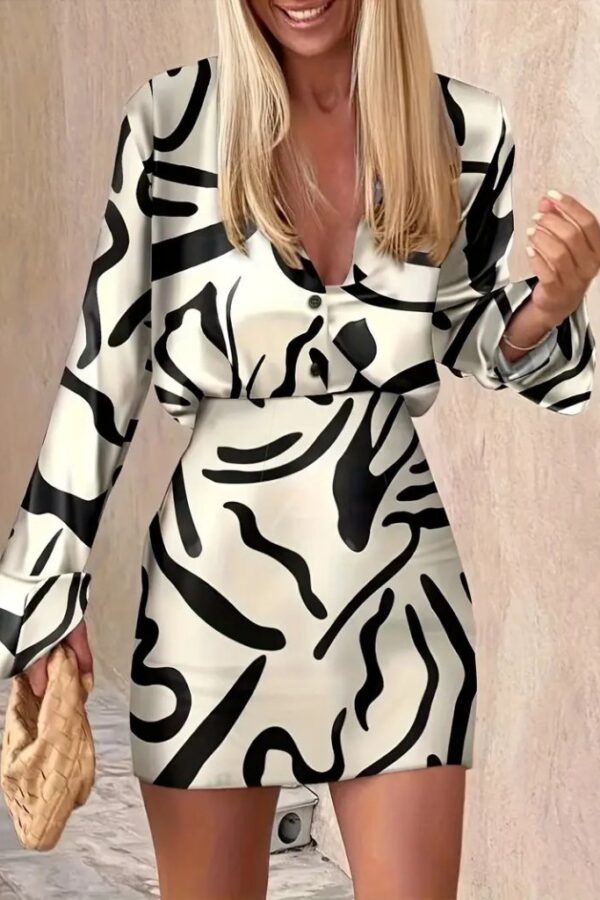 Kadın Uzun Kollu Yakalı önden Düğmeli Kısa Saten Elbise