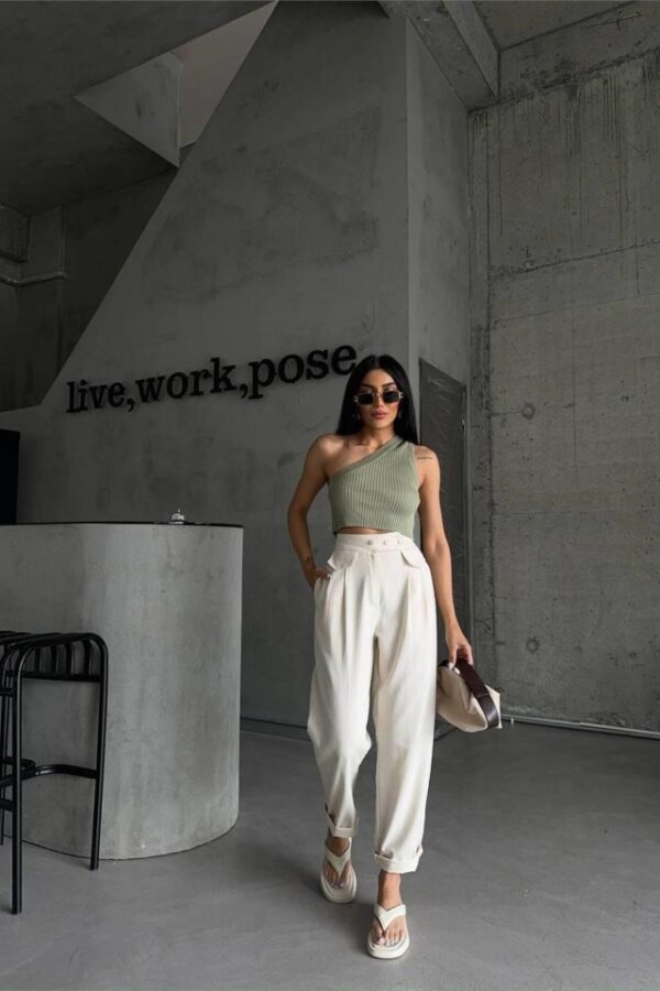 PANTOLON KAPALI CEP 3 DÜĞME DETAYLI - Orange