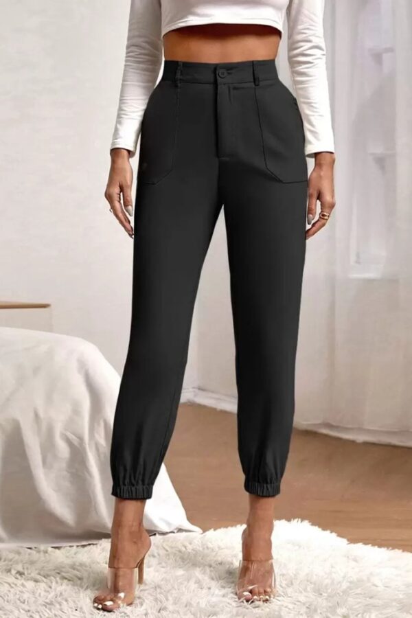 Kadın Yüksek Bel Cepli Paçası Lastikli Ithal Krep Pantolon