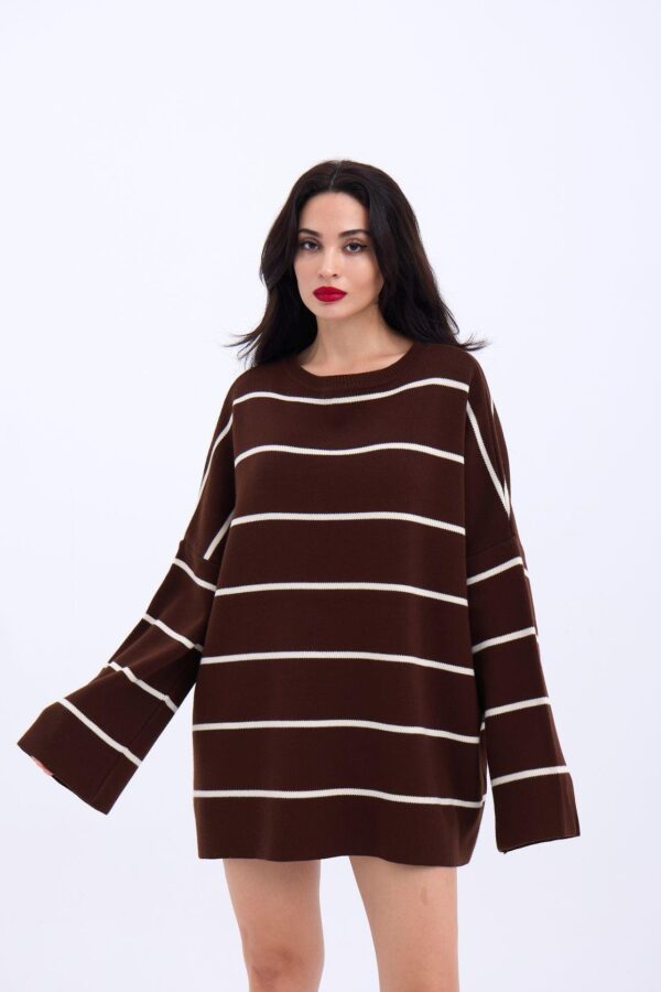 3368 ÇİZGİLİ SALAŞ TUNİK-KAHVE-KREM