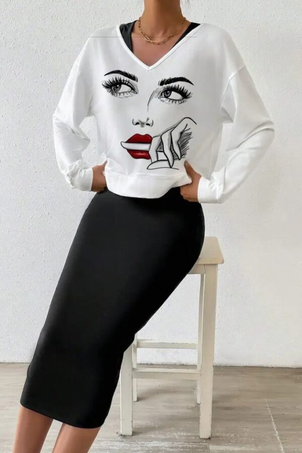 Kadın Askılı Yuvarlak Yaka Viskon Iki Iplik Elbise Ve V Yakalı Bluz Ikili Takım