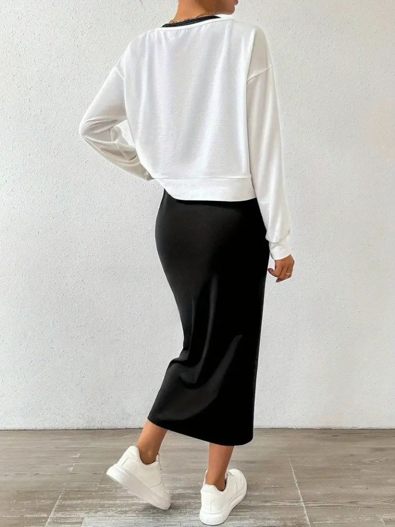 Kadın Askılı Yuvarlak Yaka Viskon Iki Iplik Elbise Ve V Yakalı Bluz Ikili Takım - Görsel 4