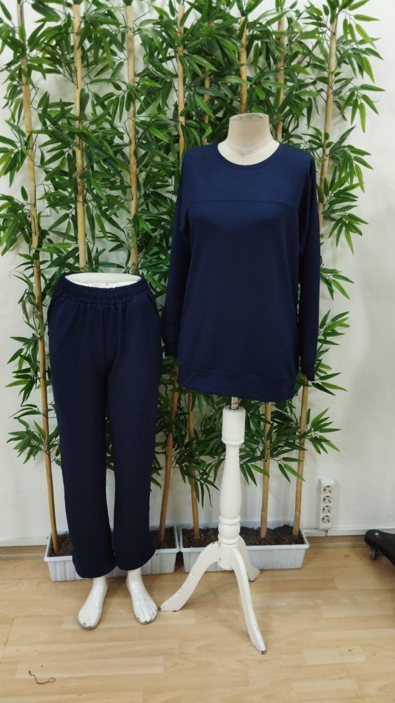 Kadın Uzun Kollu Bisiklet Yaka Viskon Iki Iplik Bluz Ve Pantolon Ikili Takım - Görsel 8