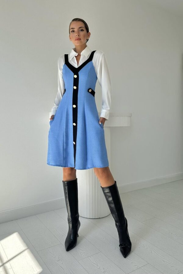 Pudra Ekru Süs Cepli Askılı Elbise