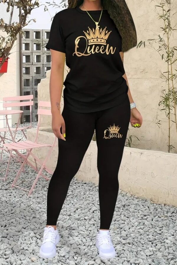 Kadın Kısa Kollu Queen Baskı Viskon Ikili Takım