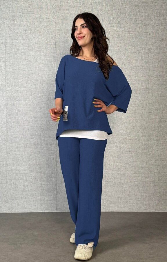 Kadın Kısa Kollu Omuzlardan Açık Yarasa Kollu Bürümcük Bluz Ve Pantolon Ve Viskon Atlet