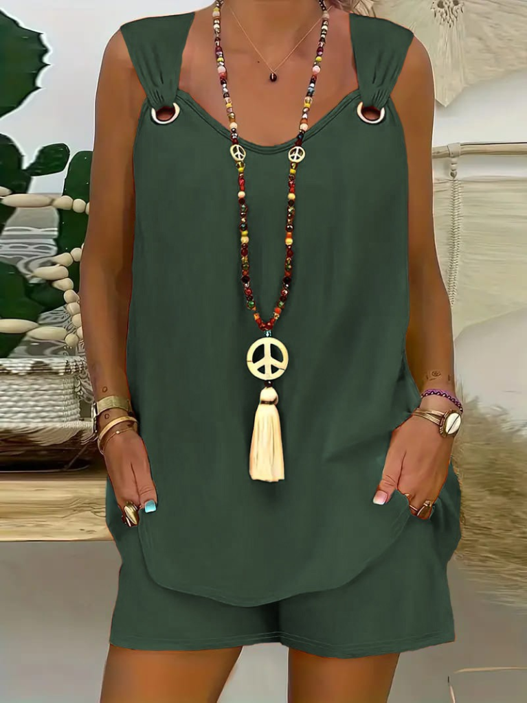 Kadın Sıfır Kol V Yaka Kuş Gözü Detay Bluz Short Aerobin Ikili Takım - Görsel 3