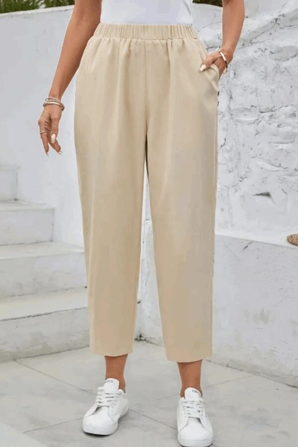 Kadın Yüksek Bel Yandan Cepli Düğme Detaylı Geniş Kesim Ithal Krep Pantolon