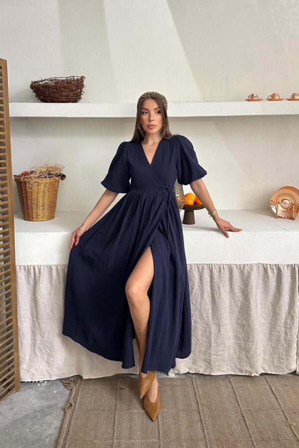 Siyah Müslin Uzun Elbise