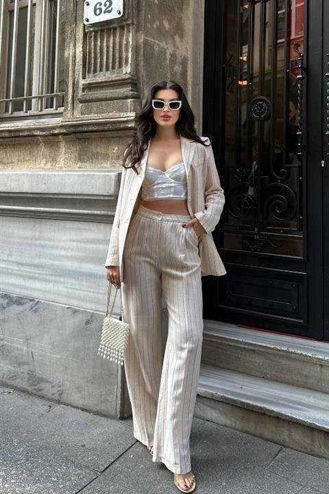 Çizgili Keten Takım 9425-22