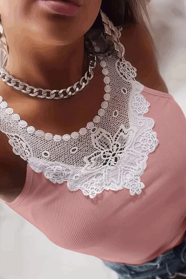 Kadın Kolsuz Dantel Yaka Kaşkorse Bluz