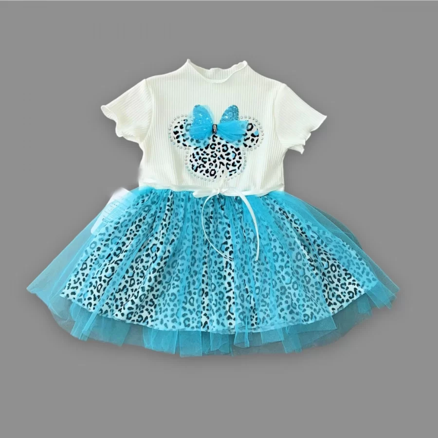 1-2-3 Yaş Fiyonklu Mickey Astarlı Etekli Kız Bebek Tütü Elbisesi - Görsel 2