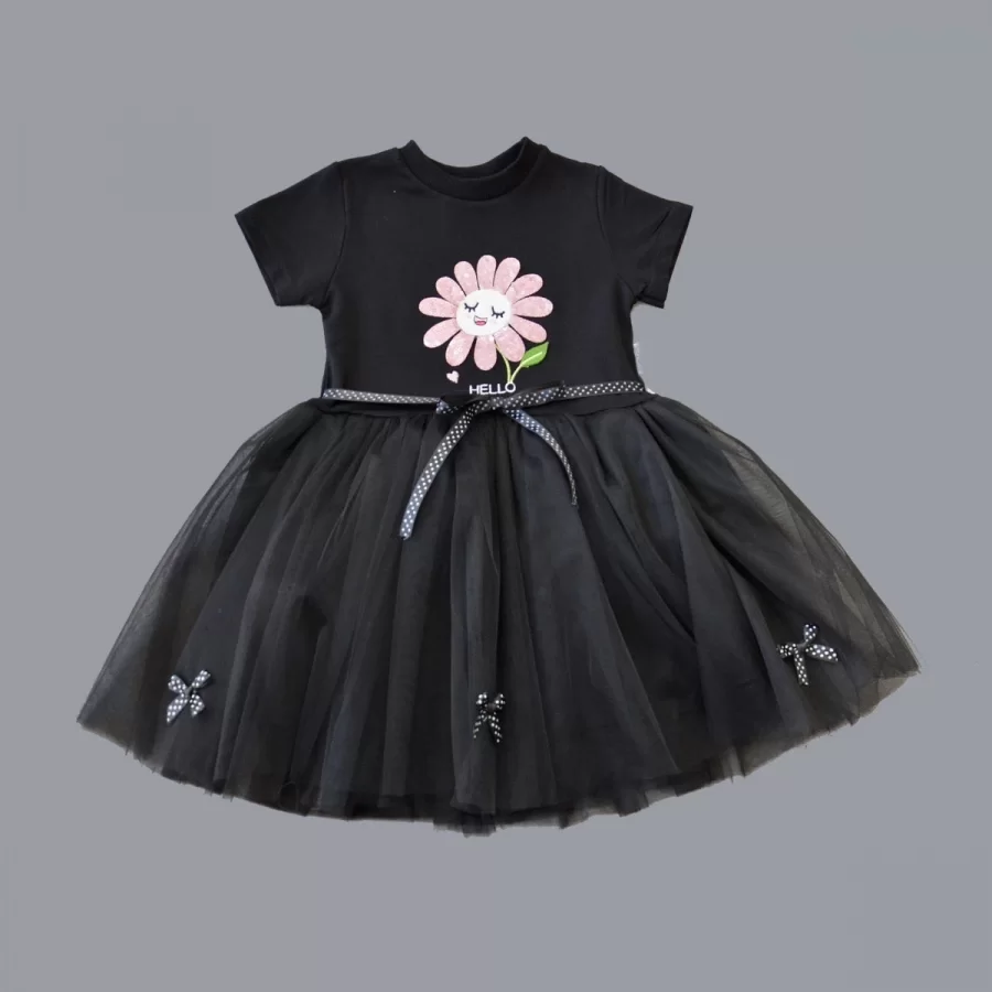 1-2-3 Yaş Payet Yapraklı Çiçek Nakışlı Astarlı Kız Bebek Tütü Elbisesi - Görsel 2