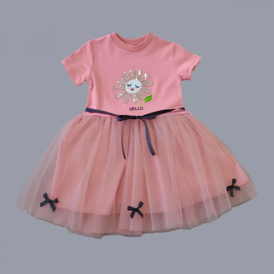 1-2-3 Yaş Payet Yapraklı Çiçek Nakışlı Astarlı Kız Bebek Tütü Elbisesi - Görsel 2