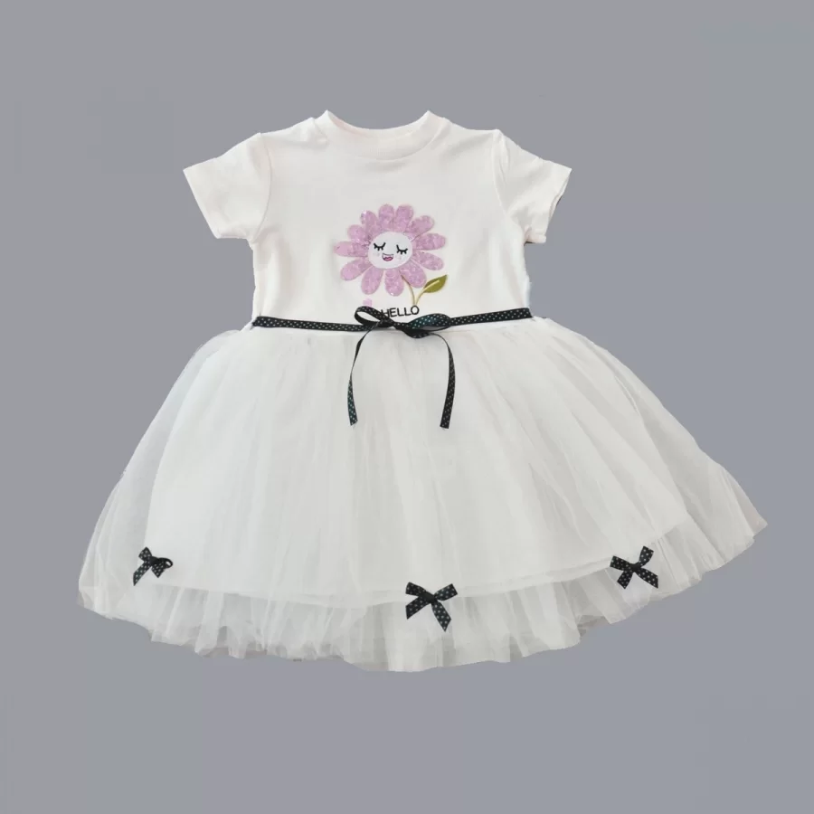 1-2-3 Yaş Payet Yapraklı Çiçek Nakışlı Astarlı Kız Bebek Tütü Elbisesi - Görsel 2