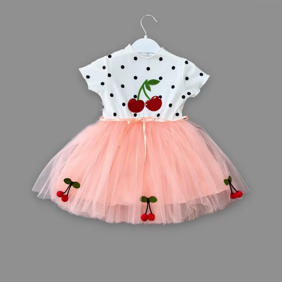 1-2-3 Yaş Payetli Kiraz Nakışlı Kiraz Etekli Kız Bebek Tütü Elbisesi - Görsel 2