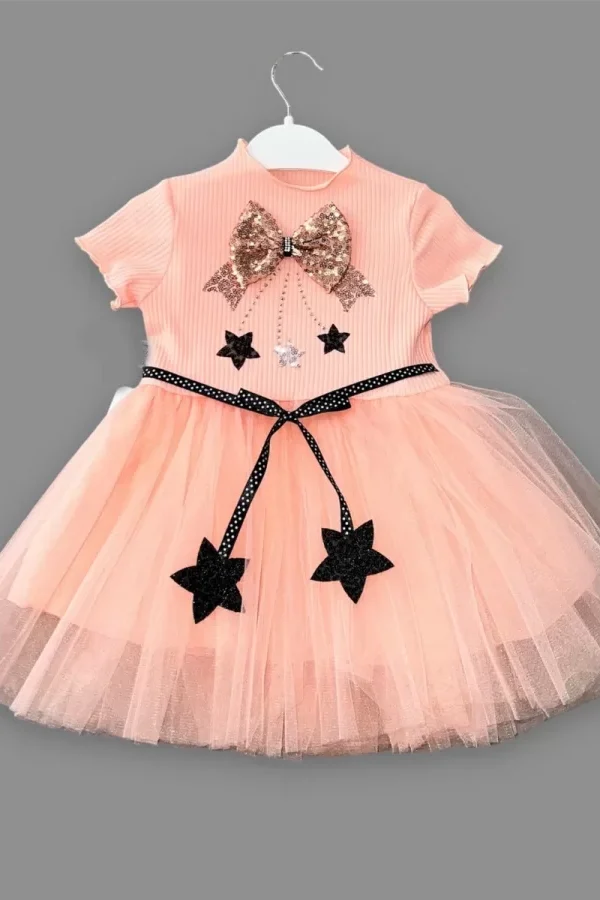 1-2-3 Yaş Payetli Yıldız Nakışlı Astarlı Etek Kız Bebek Tütü Elbisesi