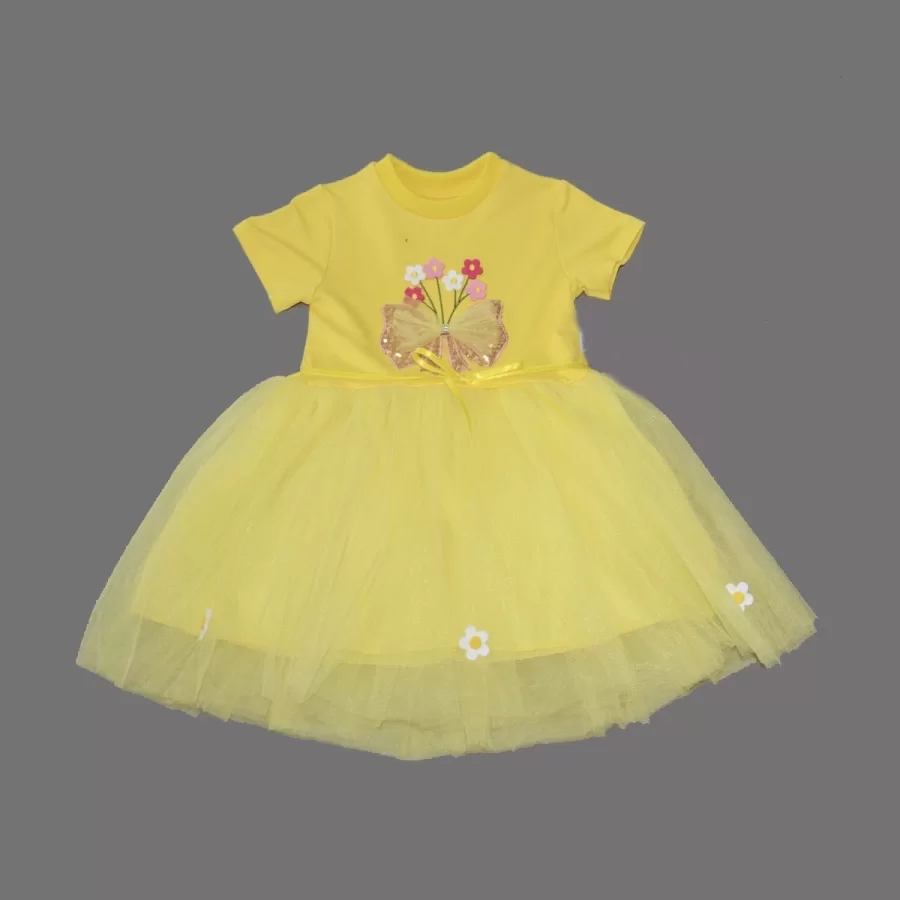 1-2-3 Yaş Tül Fiyonk Çiçekler Nakışlı Astarlı Kız Bebek Tütü Elbisesi - Görsel 2