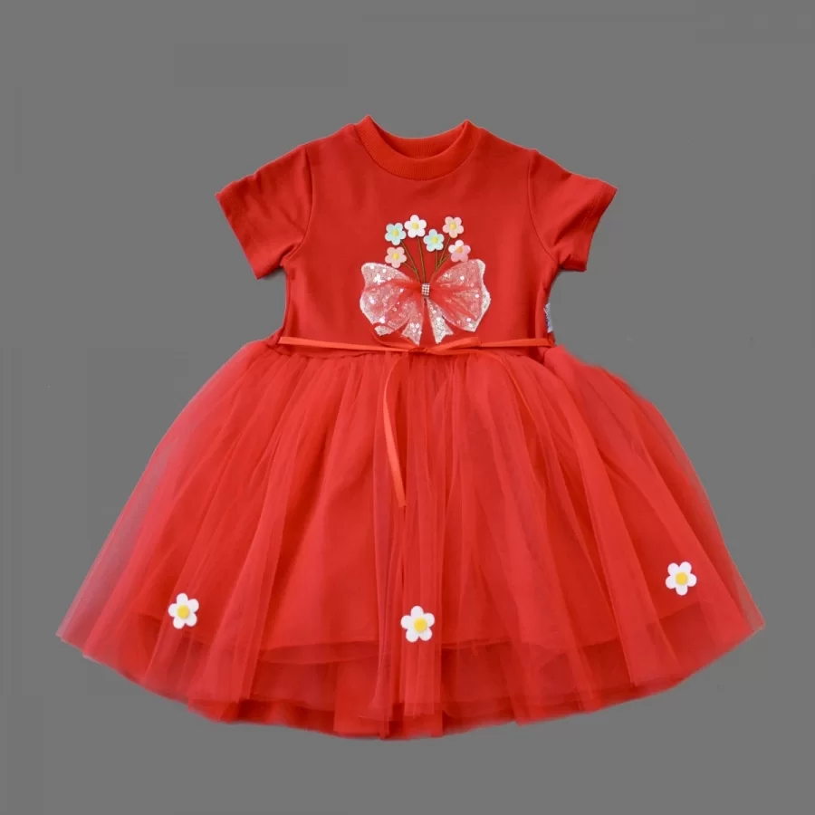 1-2-3 Yaş Tül Fiyonk Çiçekler Nakışlı Astarlı Kız Bebek Tütü Elbisesi - Görsel 2