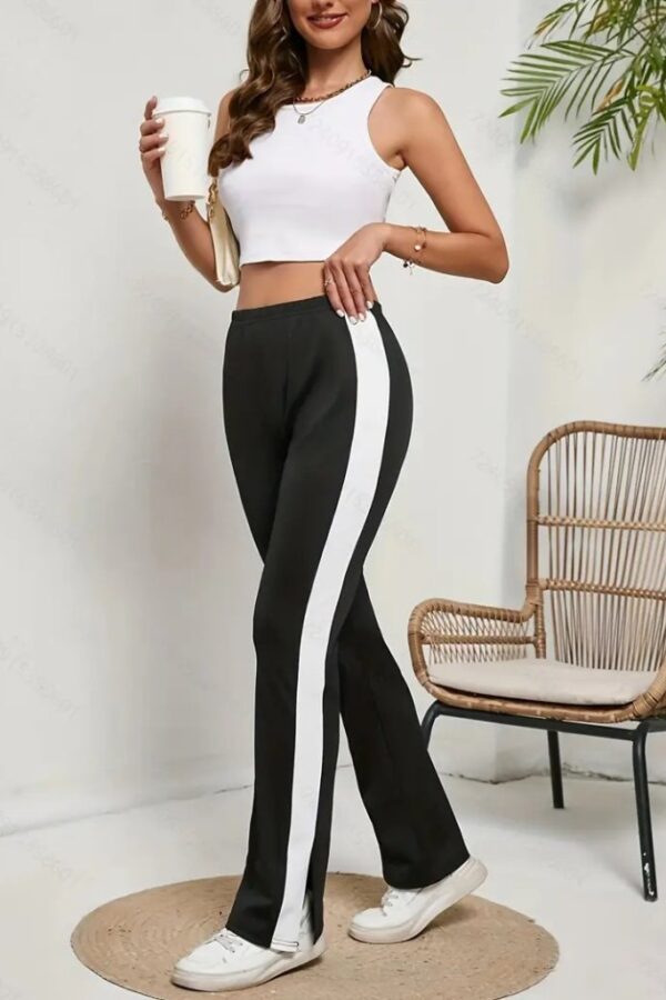 Kadın Yüksek Bel Yan şerit Detaylı Yırtmaçlı Viskon Iki Iplik Pantolon