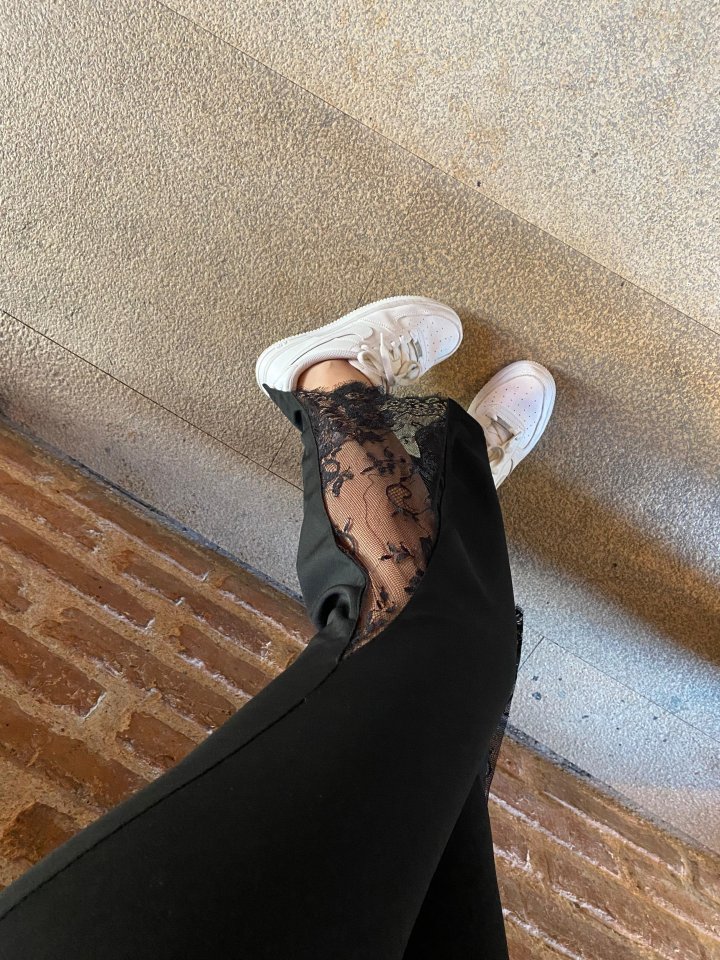 Kadın Dantel Eklemeli Ispanyol Paça Scuba Tayt Pantalon - Görsel 6