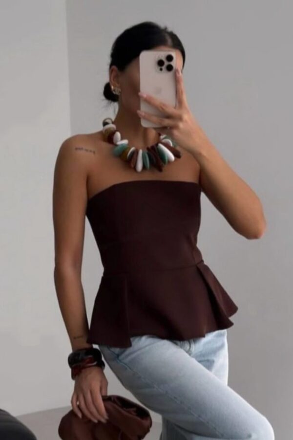 Pileli Straplez Bluz