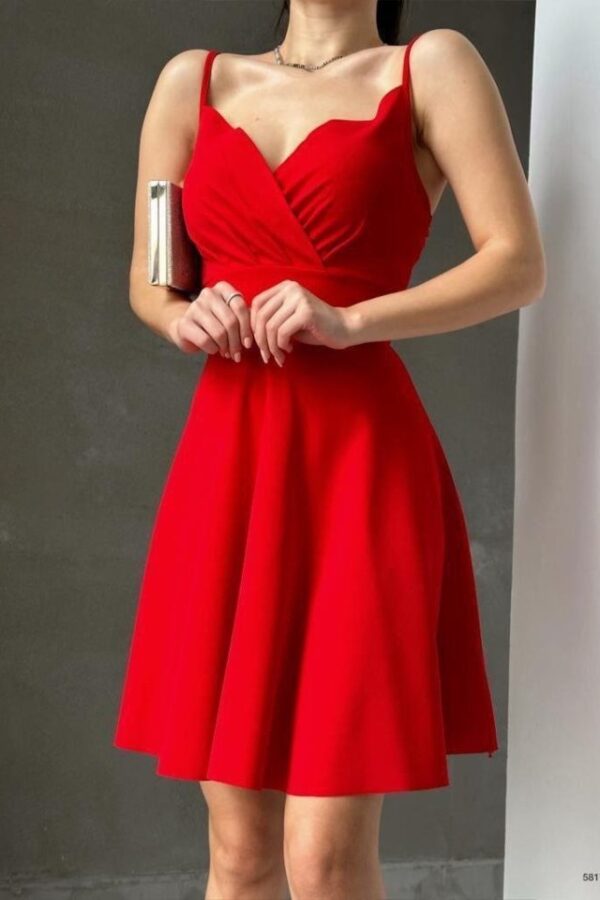 Kadın Dalgıç Krep Kumaş Askılı Mini Elbise