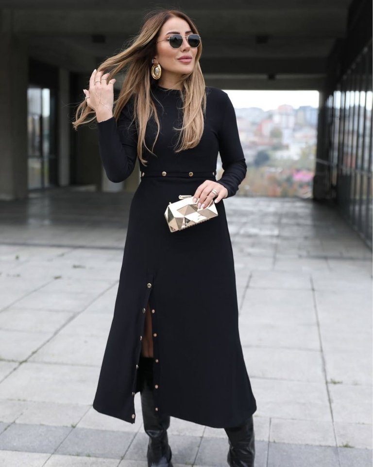 Kadın Uzun Kollu çıtçıtlı Viskon Krop Bluz Ve Yırtmaçlı Etek Istenildiğinde Elbise Olan Ikili Takım - Görsel 17