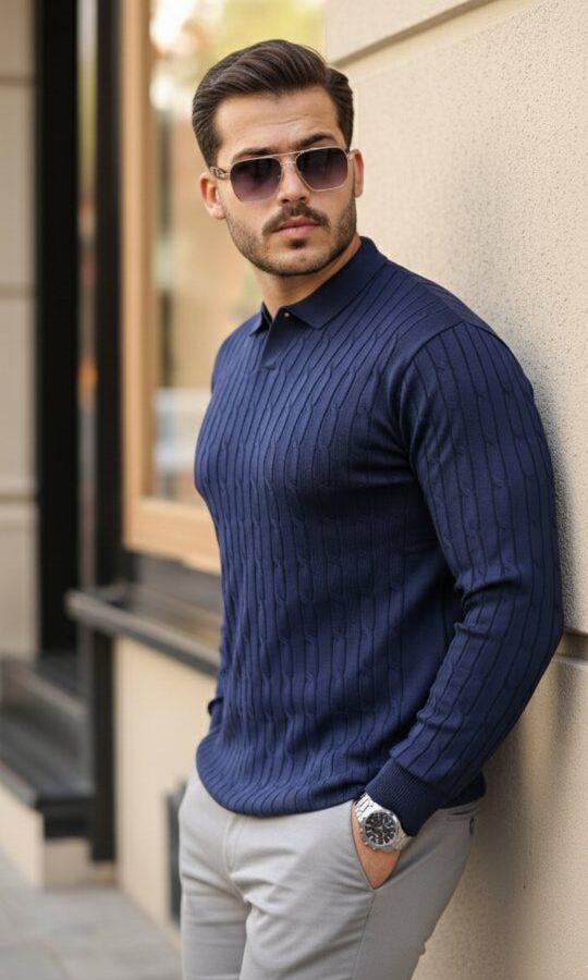 Erkek Saç örgü Desenli Uzun Kollu Triko