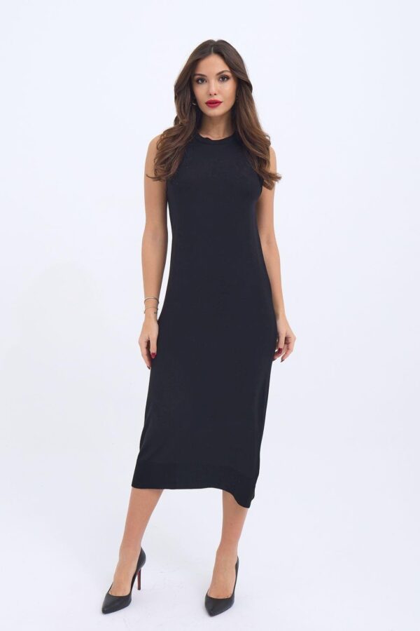 4207 TRİKO KOLSUZ ELBİSE-SİYAH