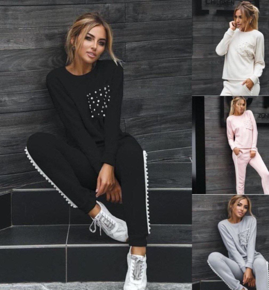 Kadın Uzun Kollu Inci Cep Detay Bluz Ve Yüksek Bel Yanı Inci şerit Detay Pantolon Eşofman Takım - Görsel 4