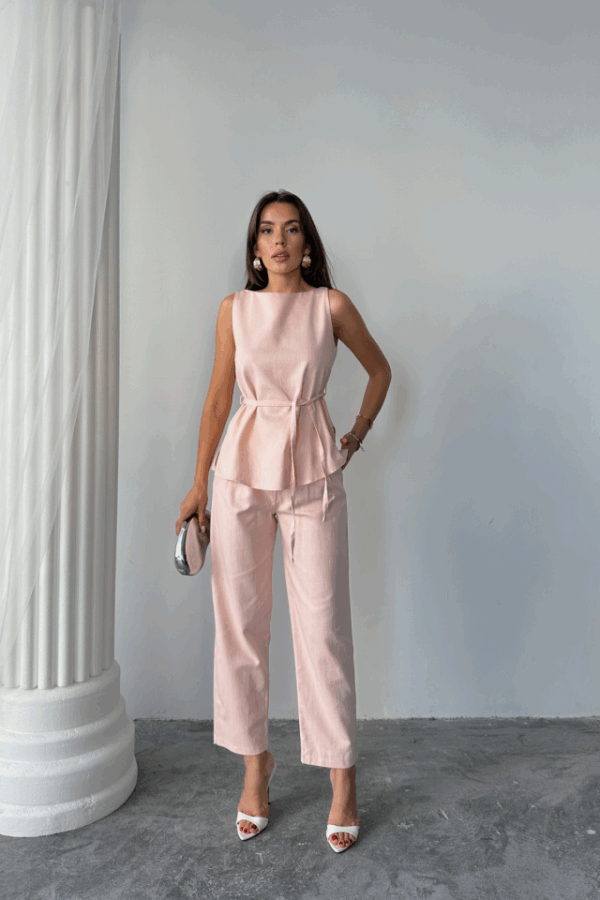 KETEN BLUZ - PANTOLON TAKIM MASSİMO MODELSCREAT KUMAŞ - Fuşya