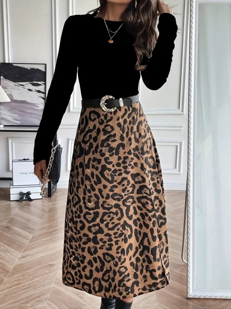 Kadın Uzun Kollu Bisiklet Yaka Ithal Krep Bluz Alt Desenli Modal Midi Elbise - Görsel 3