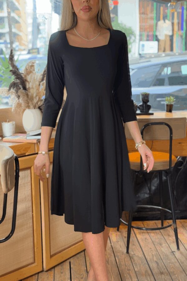 Kadın Kare Yaka Truvakar Kol Fırsat ürün Midi Boy Elbise