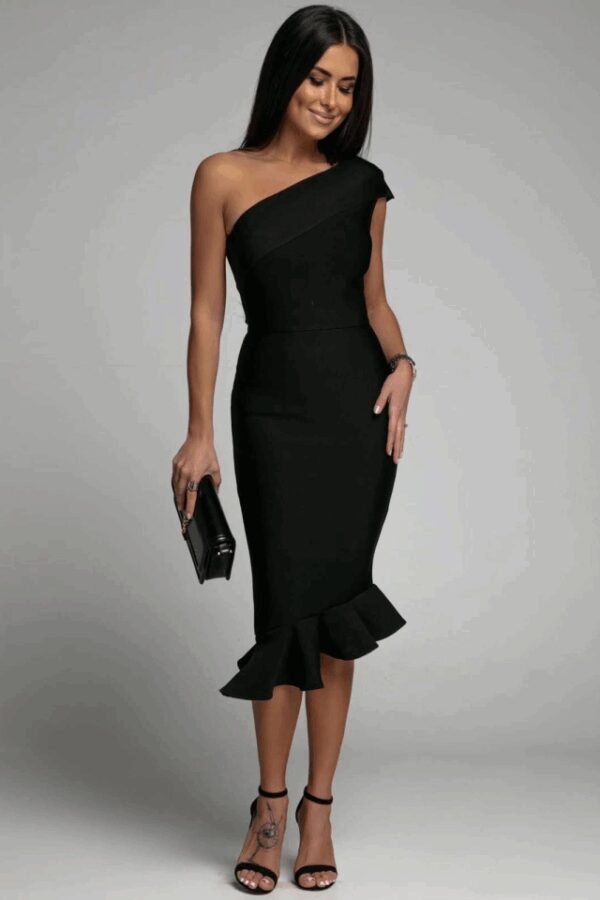 Kadın Omuz Dekolteli Asimetrik Volan Detay Fırsat ürün Elbise
