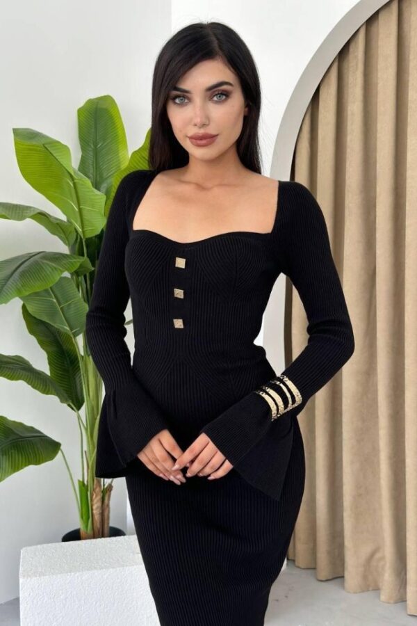 Zenica Düğme Detay Triko Elbise