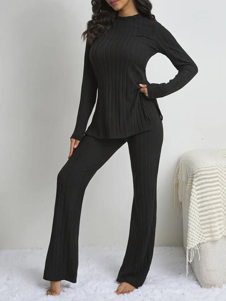 Kadın Uzun Kollu şardonlu üst Uzun Yanları Yırtmaçlı Alt Ispanyol Kaşkorse Ikili Takım - Görsel 2