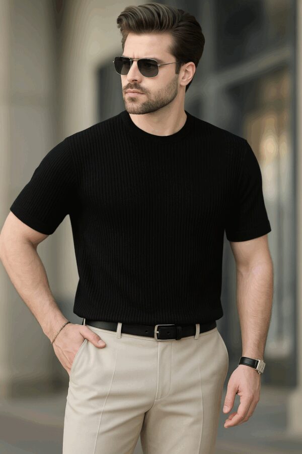 Erkek Kısa Kollu Bisiklet Yaka Triko Tişört