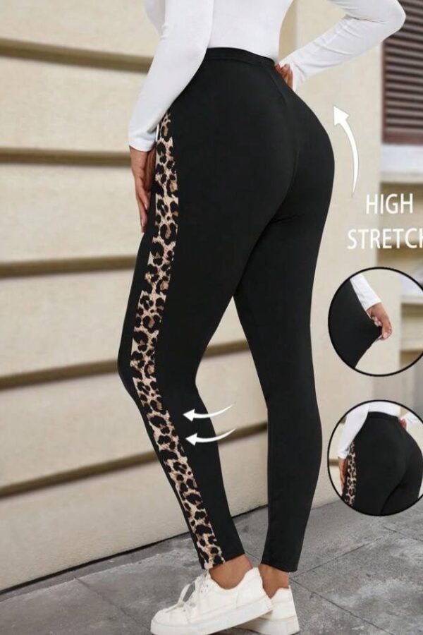 Kadın Yüksek Bel Yanları Leopar şerit Detay Dalgıç Tayt