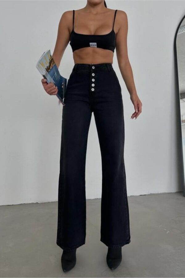 DÜĞMELİ KOT PANTOLON - Siyah