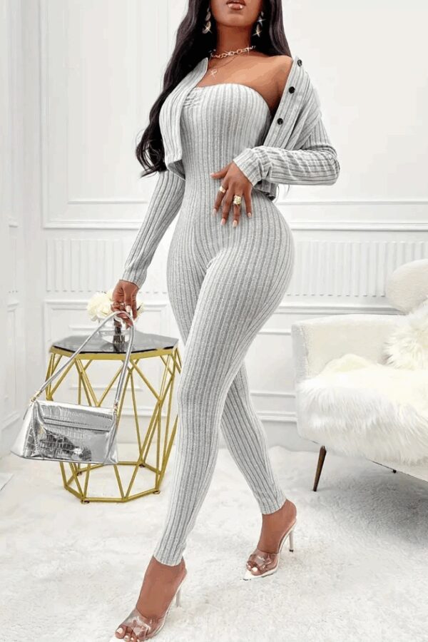 Kadın Uzun Kollu şardonlu Kaşkorse Straplez Ile Kısa önden Düğmeli Ceket Ikili Takım